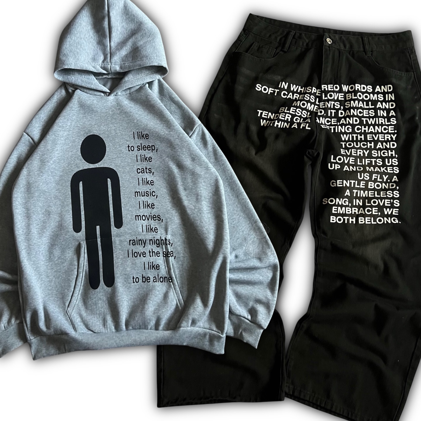 Embroidery Print - Amerikaanse patroonletter jeans Y2K heren hoodies