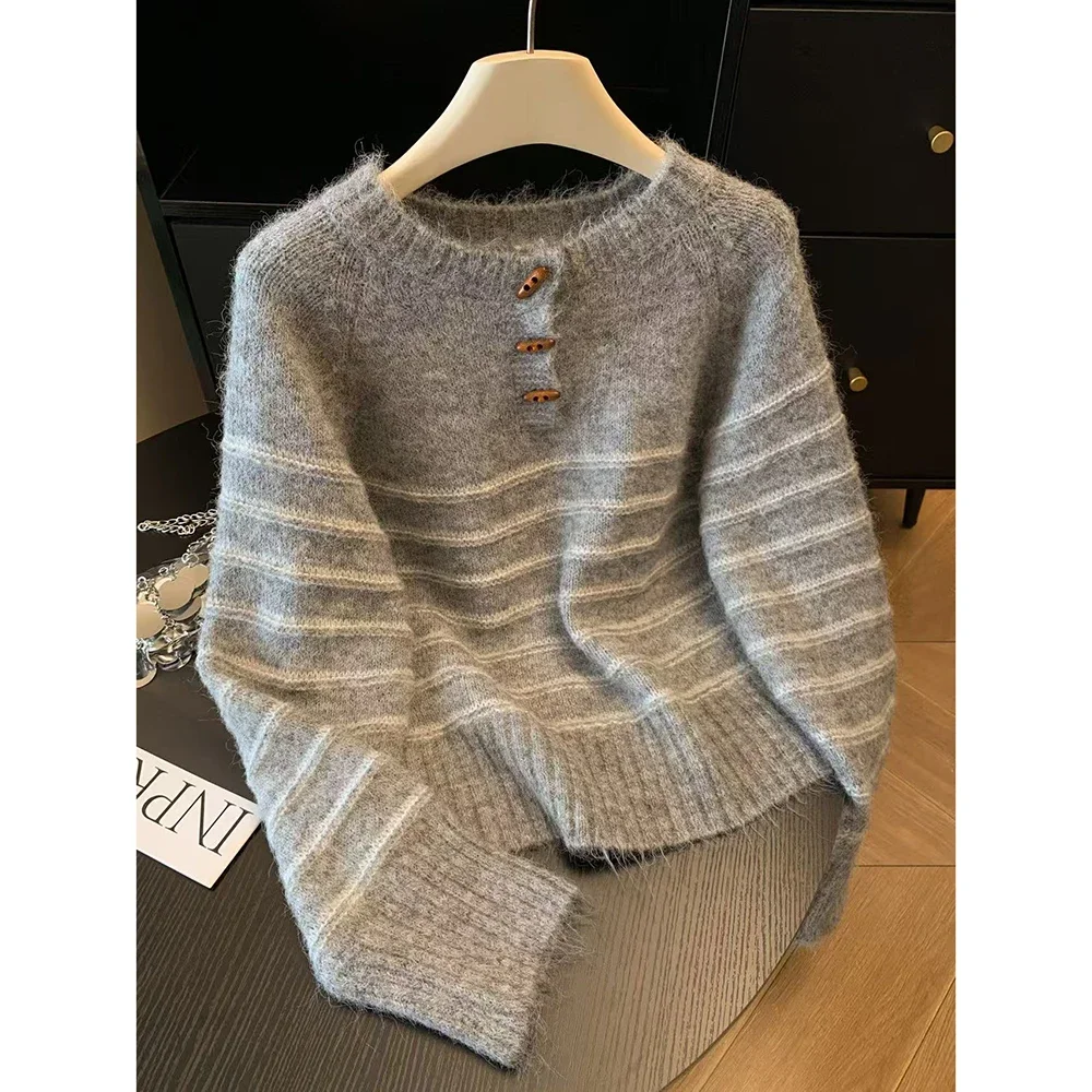Embroidery Origin - Herfst Winter Dames gestreepte wollen kasjmier