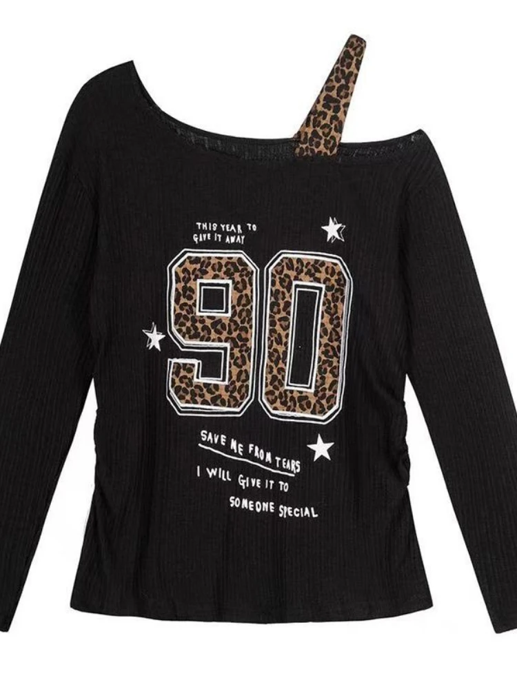Embroidery Print - Y2K patchwork T-shirt met luipaardprint dames