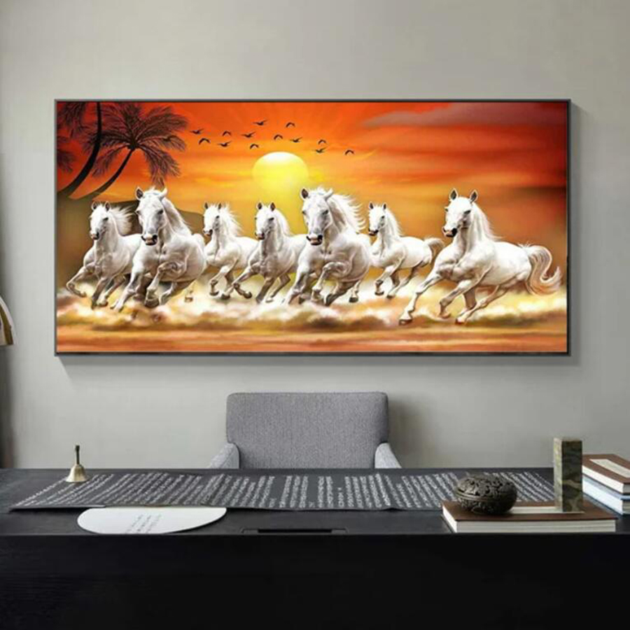 Embroidery Running Stitch - Acht Lopende Paarden Groot Formaat Nieuw