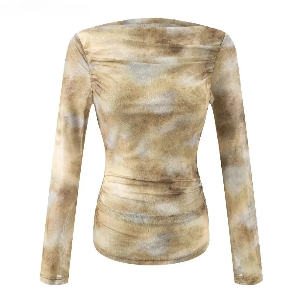 Embroidery Print - 2025 Sexy Tie-Dye Print Gerimpelde Schouder