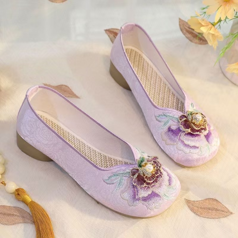 Embroidery Canvas - Vrouw Lage Hak Geborduurde Doek Schoenen