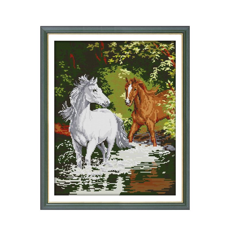 Embroidery Running Stitch - Twee Paarden Running Handgemaakte Kruissteek Diy